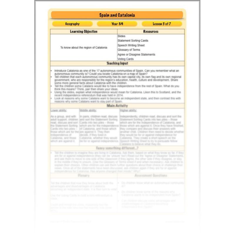 PlanBee Spain and Catalonia: KS2 Geography scheme of work Year 3 & Year 4