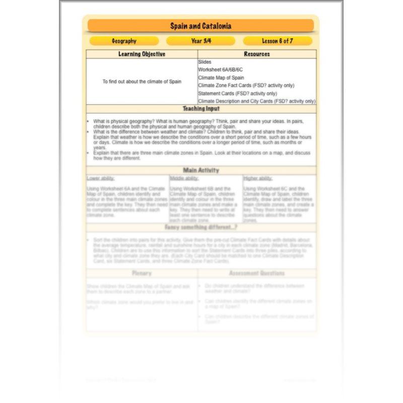 PlanBee Spain and Catalonia: KS2 Geography scheme of work Year 3 & Year 4
