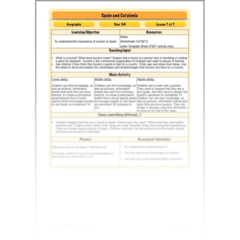 PlanBee Spain and Catalonia: KS2 Geography scheme of work Year 3 & Year 4