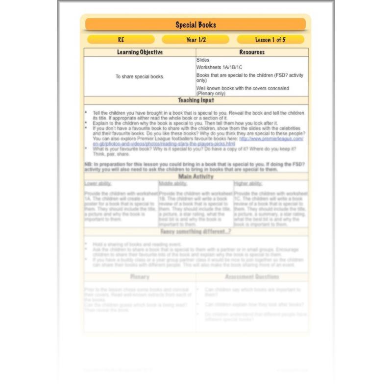 PlanBee Exploring Special Books KS1 RE downloadable lesson pack