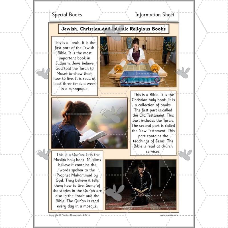 PlanBee Exploring Special Books KS1 RE downloadable lesson pack