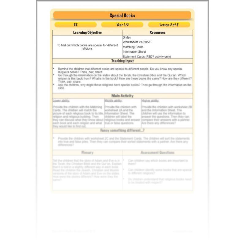 PlanBee Exploring Special Books KS1 RE downloadable lesson pack