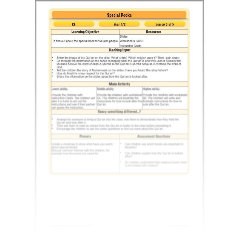 PlanBee Exploring Special Books KS1 RE downloadable lesson pack