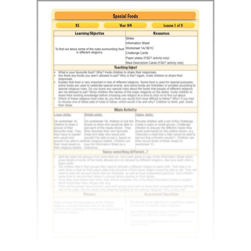 PlanBee Special Foods - Religious Foods: KS2 RE Lesson Plans & Resources