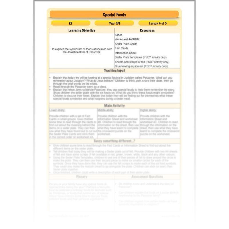 PlanBee Special Foods - Religious Foods: KS2 RE Lesson Plans & Resources