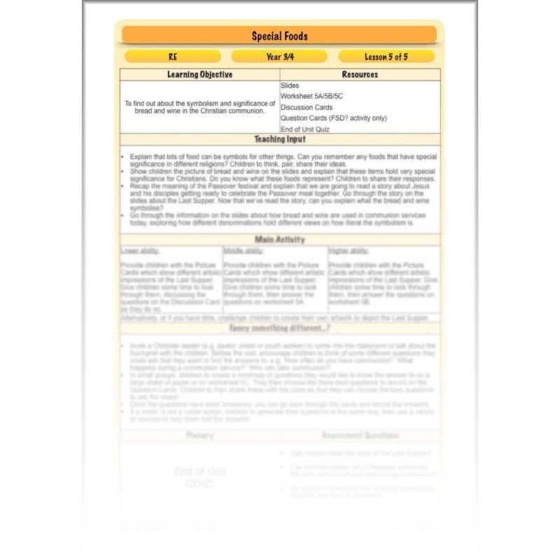 PlanBee Special Foods - Religious Foods: KS2 RE Lesson Plans & Resources