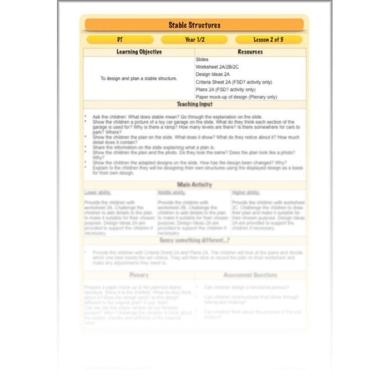 Stable Structures KS1 DT Lessons by PlanBee