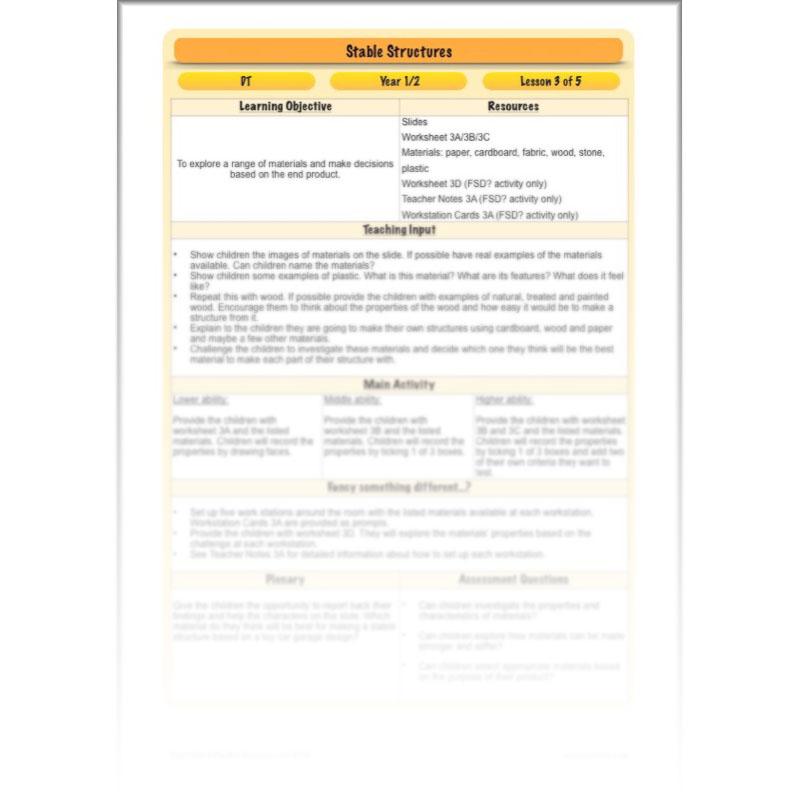 PlanBee Stable Structures KS1 DT Lessons by PlanBee