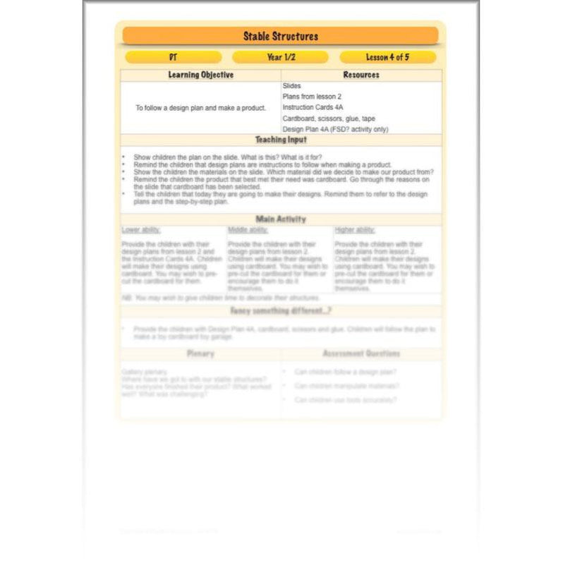 Stable Structures KS1 DT Lessons by PlanBee