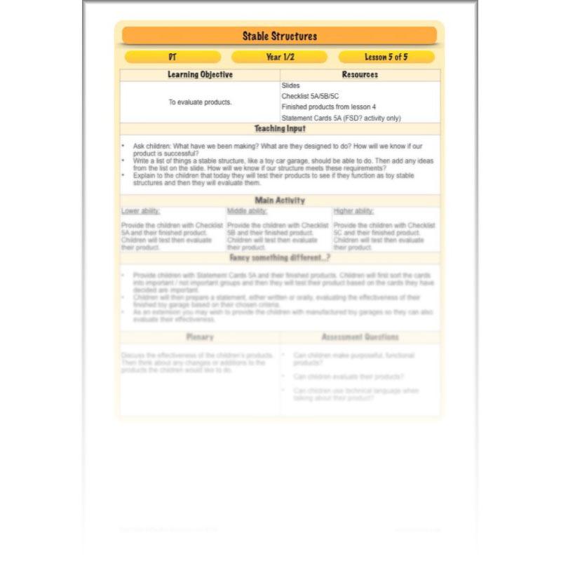 PlanBee Stable Structures KS1 DT Lessons by PlanBee