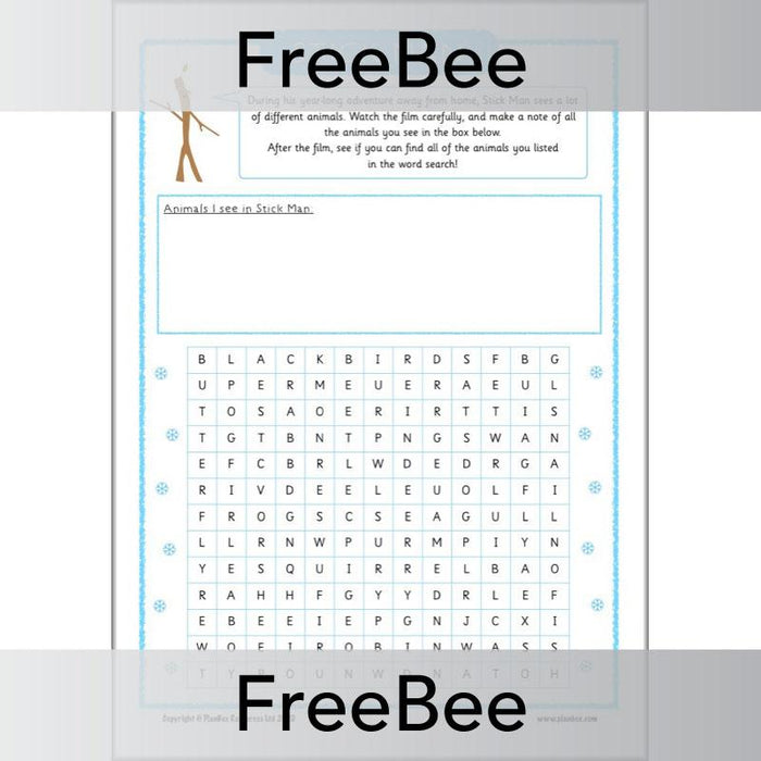 Free Stick Man Activities Pack wordsearch by PlanBee