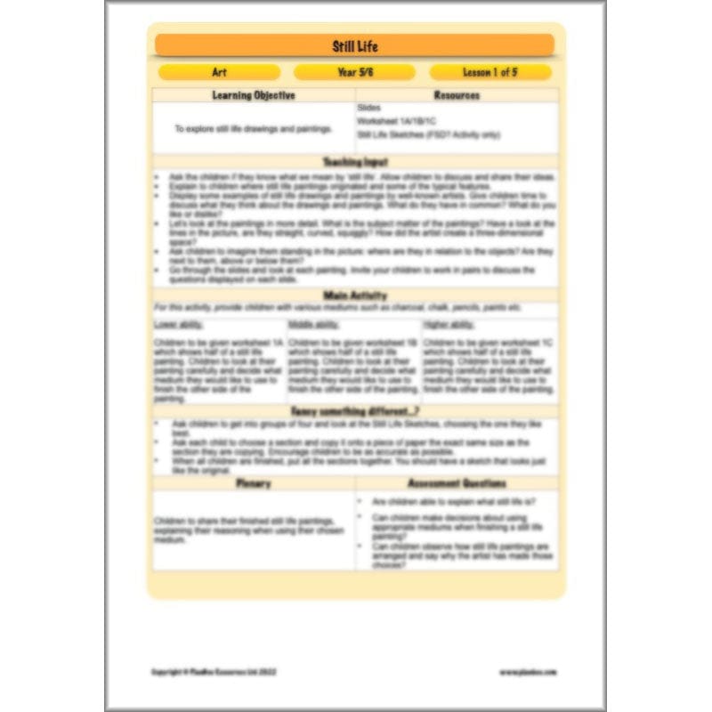 PlanBee Still Life Planning | KS2 Art