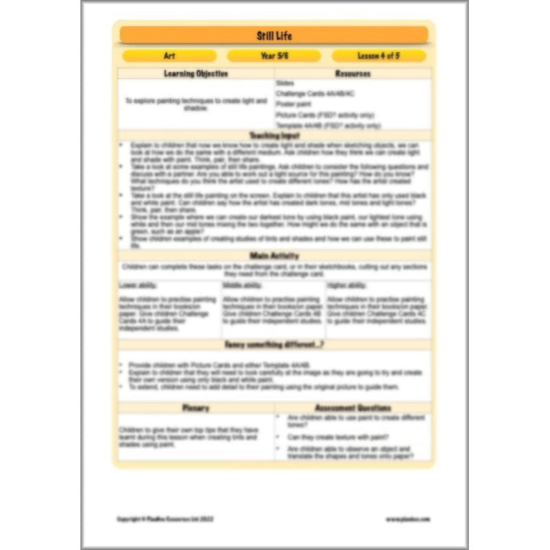 PlanBee Still Life Planning | KS2 Art