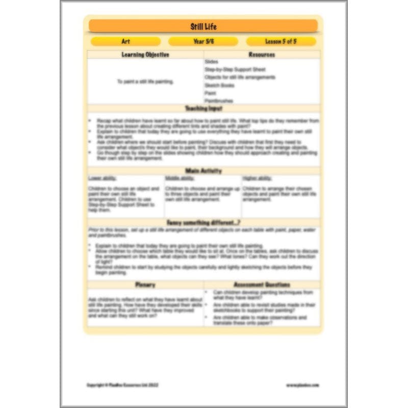 PlanBee Still Life Planning | KS2 Art