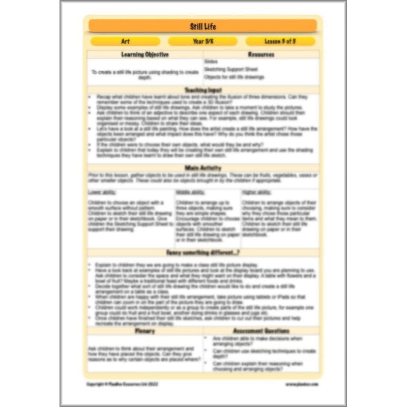 PlanBee Still Life Planning | KS2 Art