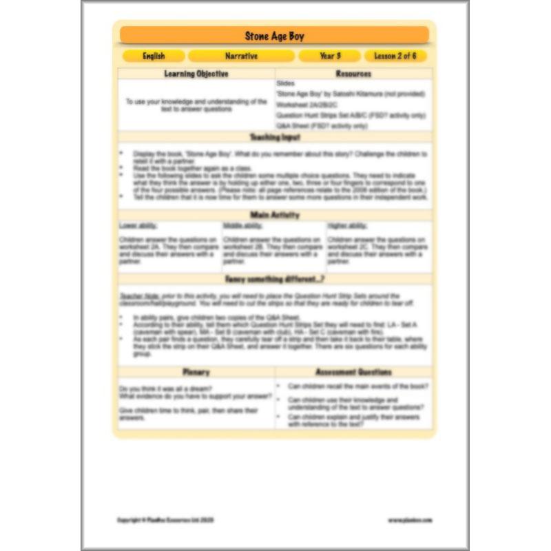 PlanBee Stone Age Boy Planning KS2 | Year 3 English Lessons