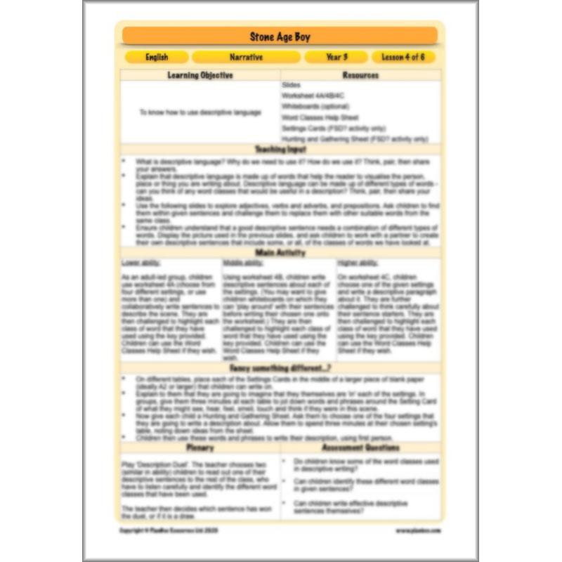 PlanBee Stone Age Boy Planning Year 3 English Lessons