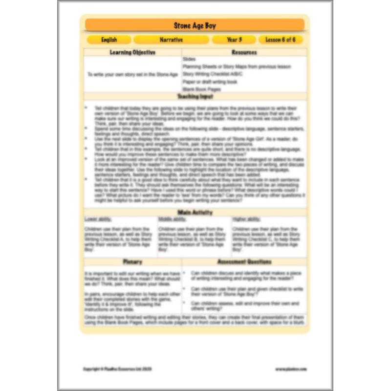 PlanBee Stone Age Boy Planning Year 3 English Lessons