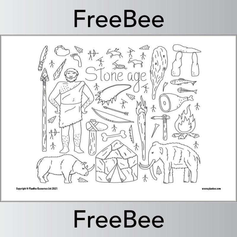 PlanBee Free Stone Age Colouring Printables by PlanBee