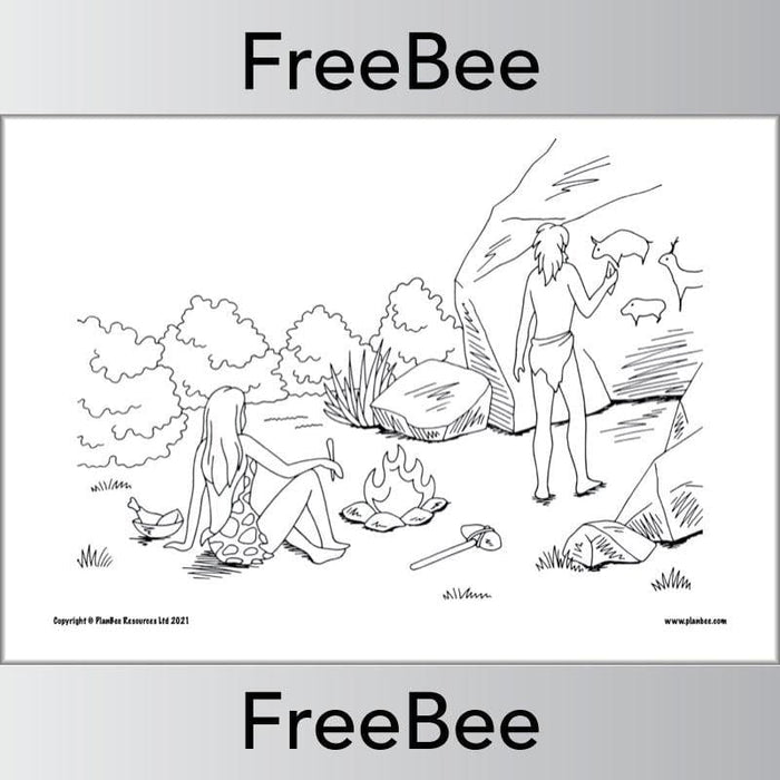 Free Stone Age Colouring Sheets By PlanBee
