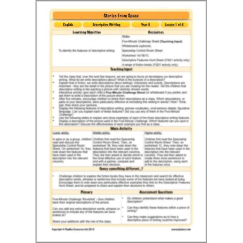 PlanBee Descriptive Writing Lesson Plans | Stories from Space KS2