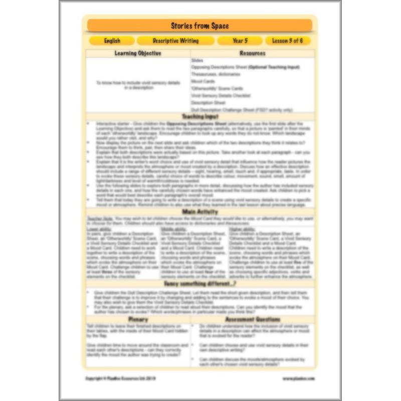 PlanBee Descriptive Writing Lesson Plans | Stories from Space KS2