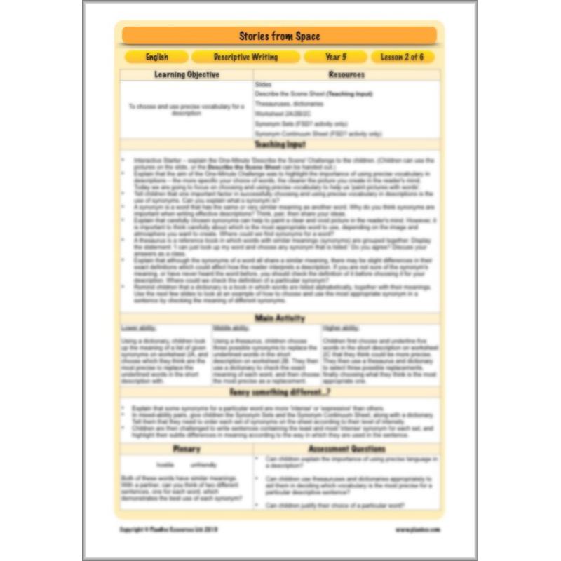 PlanBee Descriptive Writing Lesson Plans | Stories from Space KS2