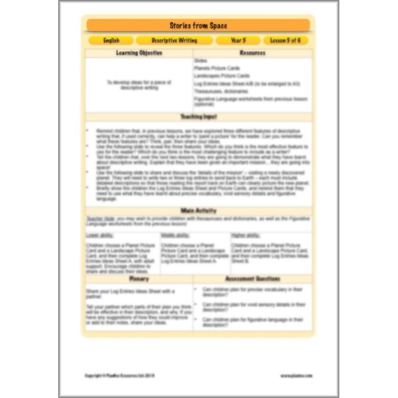PlanBee Descriptive Writing Lesson Plans | Stories from Space KS2