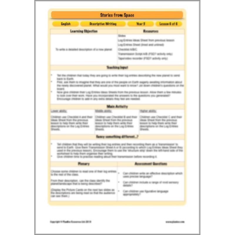 PlanBee Descriptive Writing Lesson Plans | Stories from Space KS2