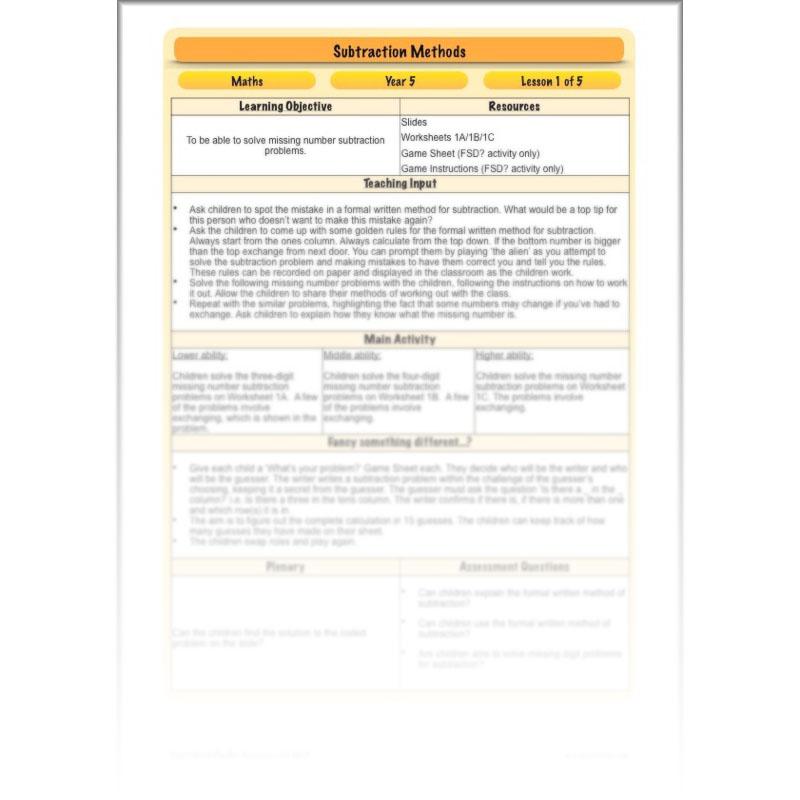 PlanBee Subtraction Methods - KS2 - Year 5 Maths - Addition and Subtraction