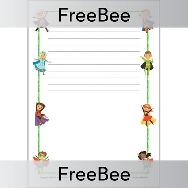 Free Superhero Writing Frames Page Borders Half Ruled by PlanBee