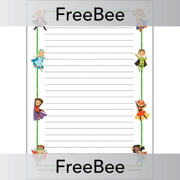 Free Superhero Writing Frames Page Borders Ruled by PlanBee