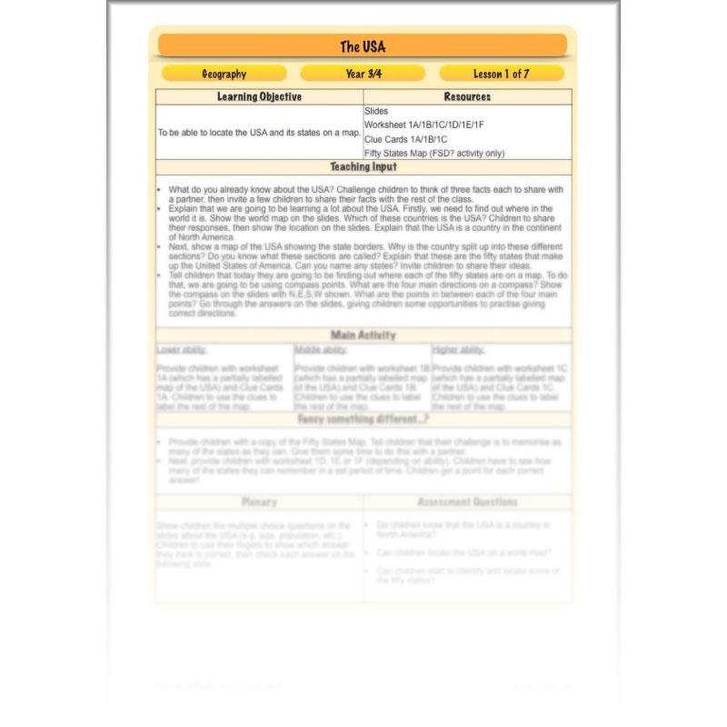 PlanBee The USA: KS2 Geography scheme of work for Year 3 & Year 4