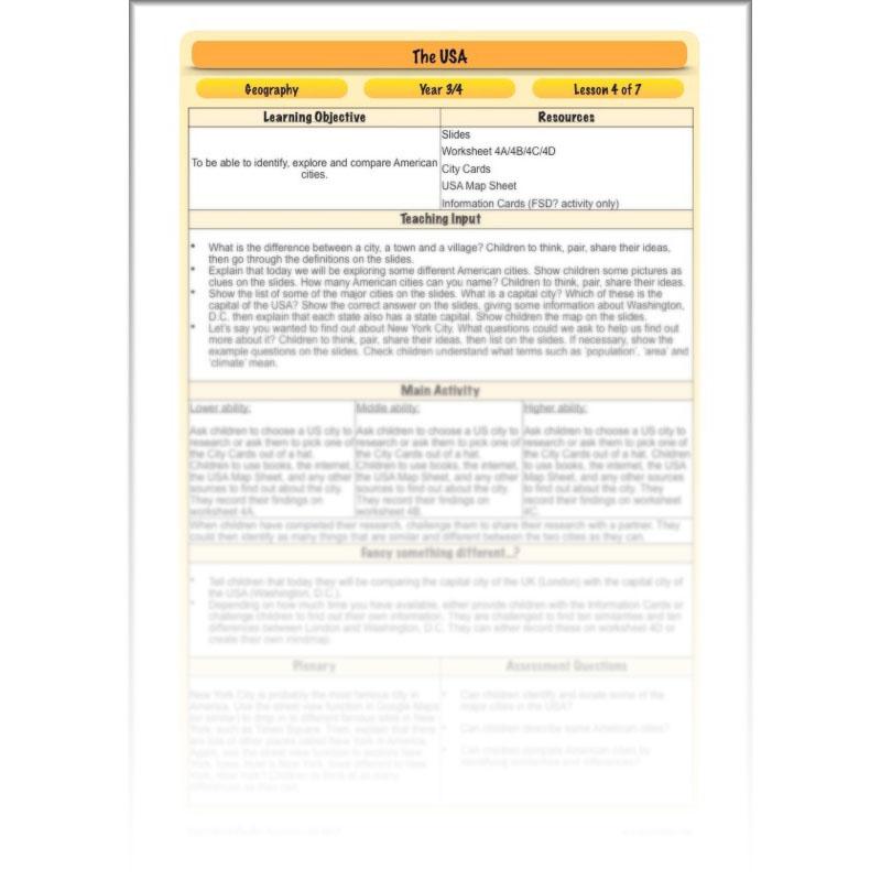 PlanBee The USA: KS2 Geography scheme of work for Year 3 & Year 4