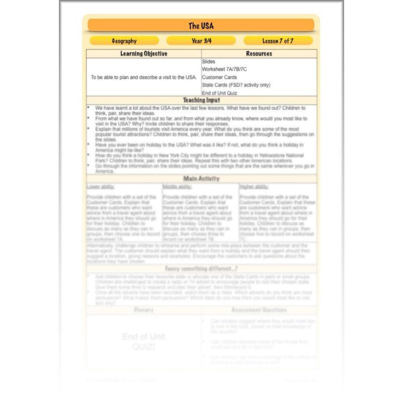 PlanBee The USA: KS2 Geography scheme of work for Year 3 & Year 4