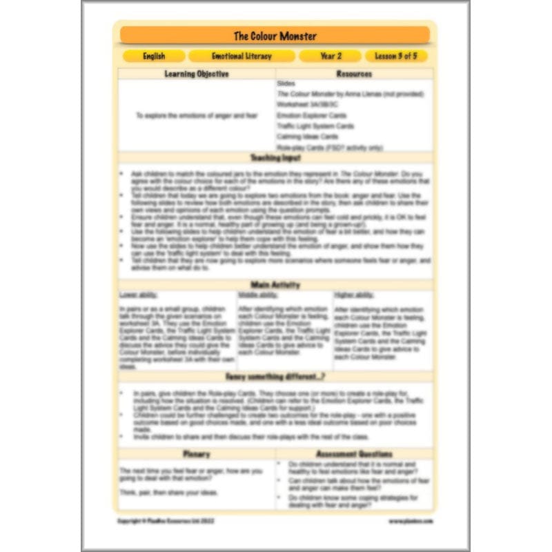 PlanBee The Colour Monster Planning KS1 | Year 2 English lessons