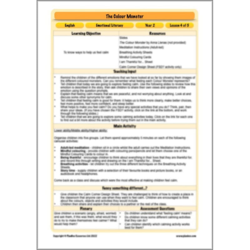 PlanBee The Colour Monster Planning KS1 | Year 2 English lessons