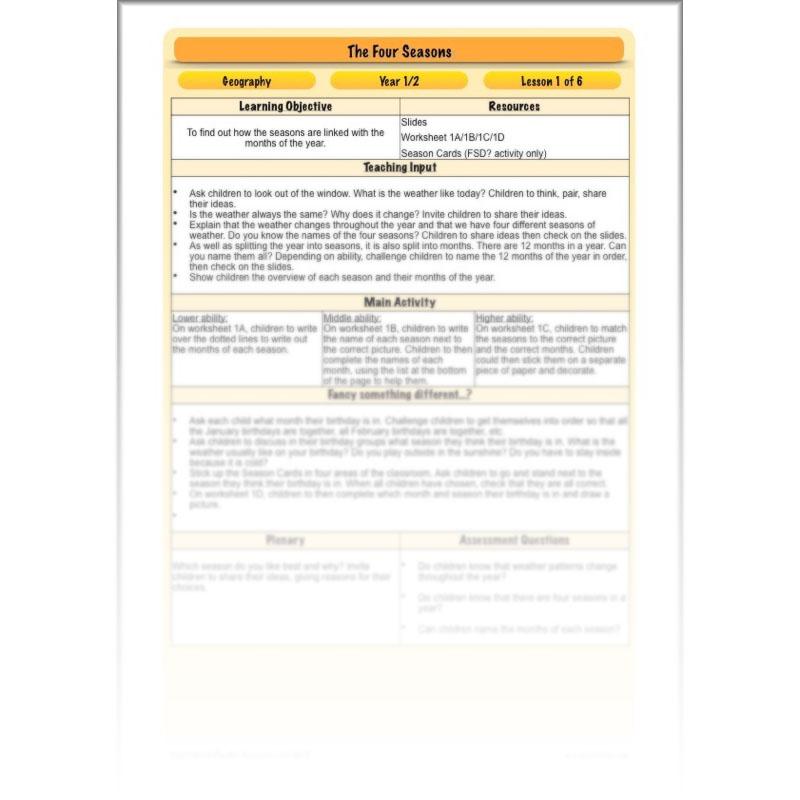 PlanBee The Four Seasons KS1 Lesson Plans, Slides & Worksheets for Year 1 & 2