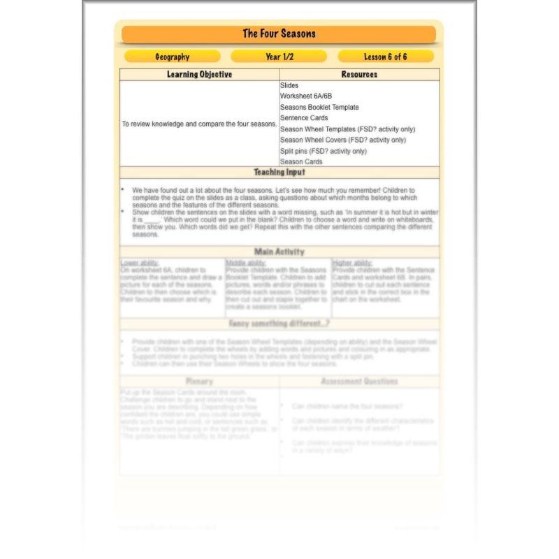 PlanBee The Four Seasons KS1 Lesson Plans, Slides & Worksheets for Year 1 & 2