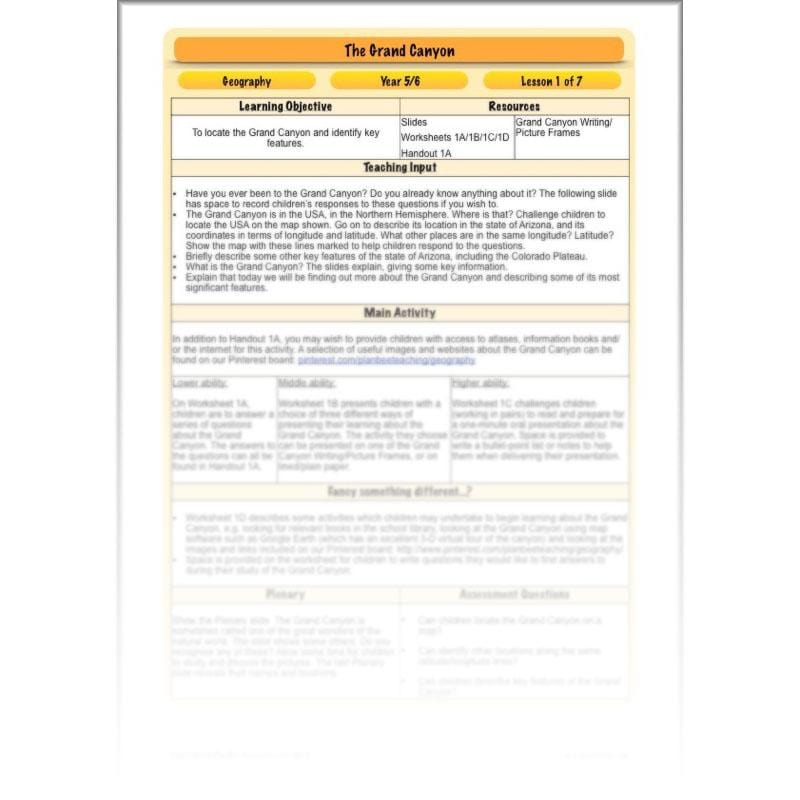 PlanBee The Grand Canyon KS2 Geography Lesson Plans