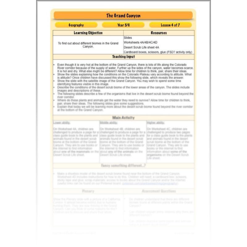 PlanBee The Grand Canyon KS2 Geography Lesson Plans