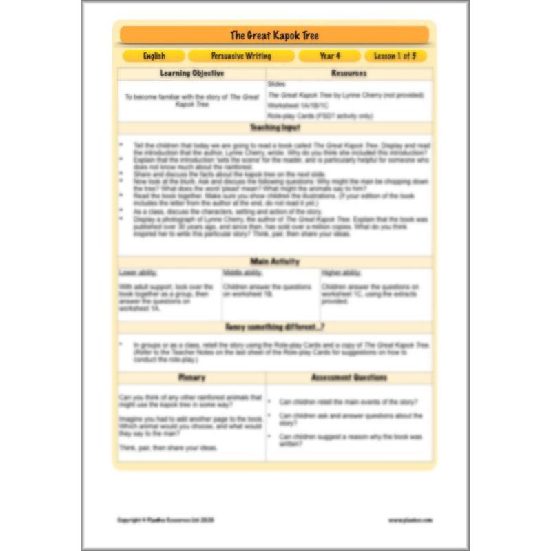 PlanBee The Great Kapok Tree Planning | Persuasive Writing Year 4