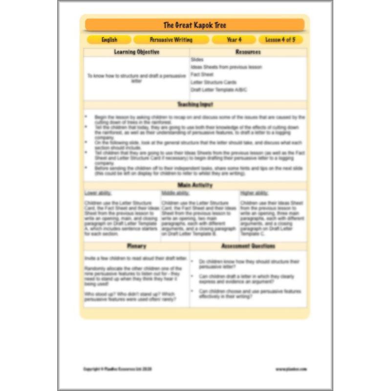 PlanBee The Great Kapok Tree Planning | Persuasive Writing Year 4