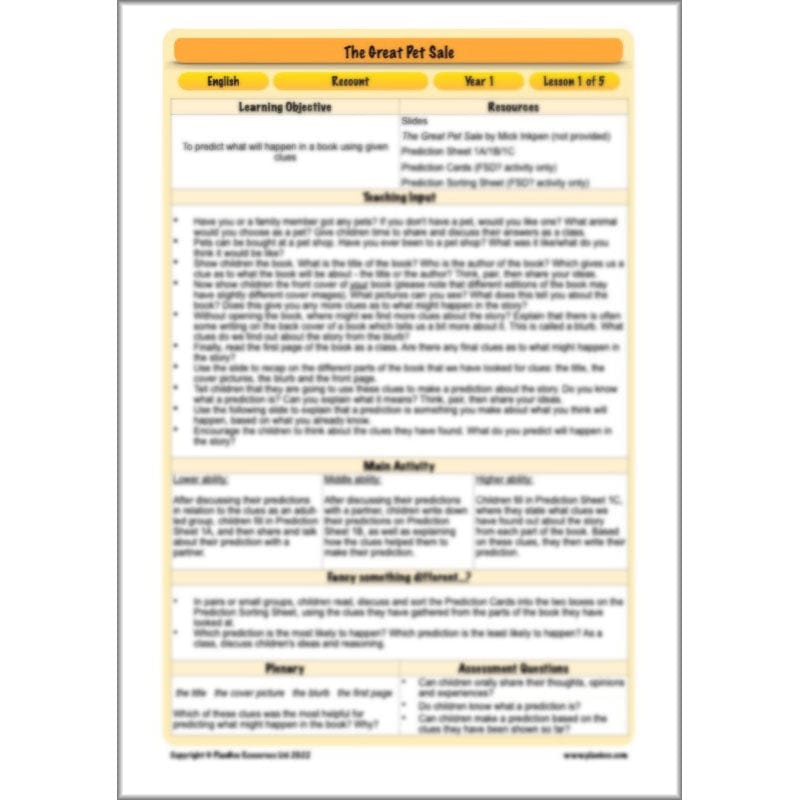 PlanBee The Great Pet Sale Resources KS1 | Year 1 English | PlanBee