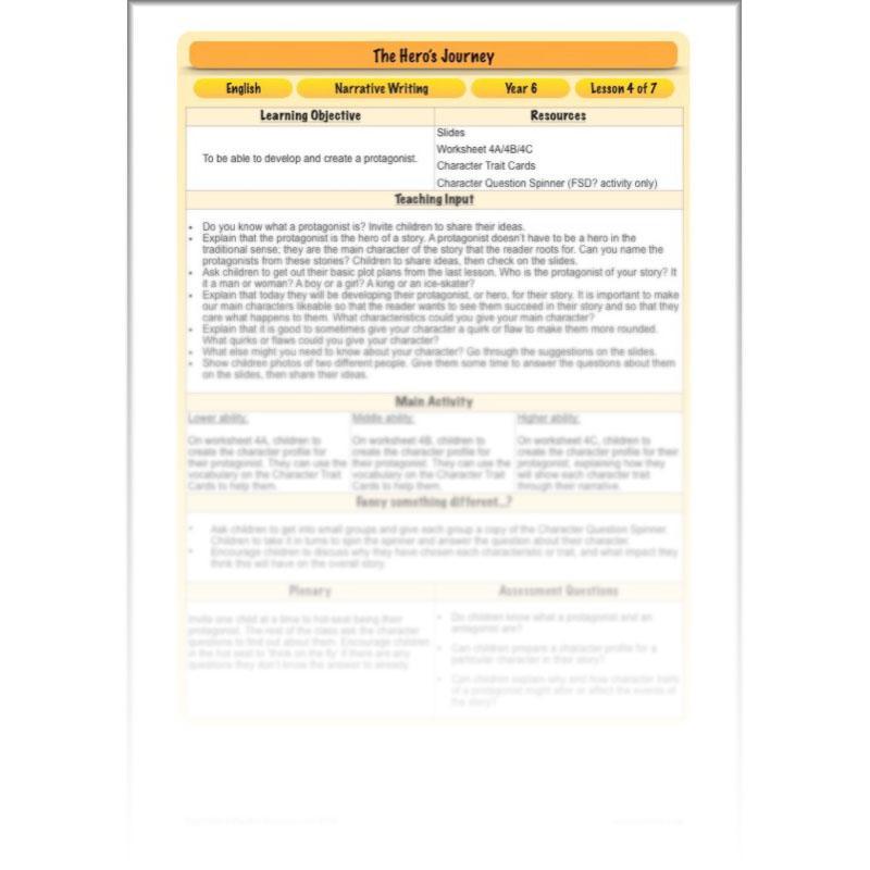 Year 6 Story Writing Lesson Planning | The Hero's Journey