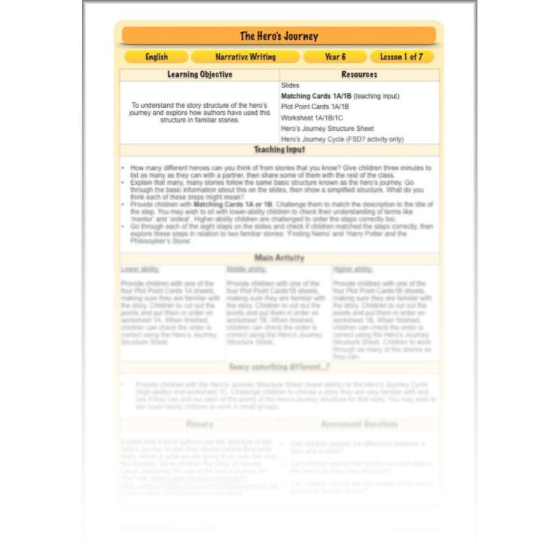 PlanBee The Hero's Journey Lesson Plan Pack | Year 6 Creative Writing