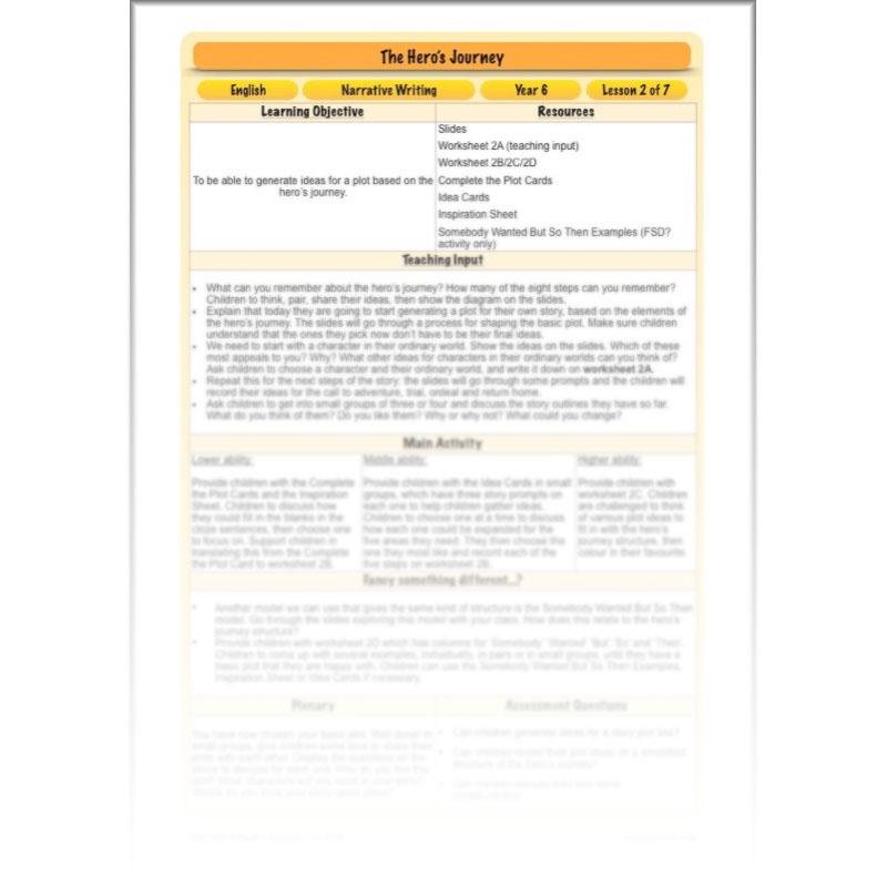 PlanBee The Hero's Journey Lesson Plan Pack | Year 6 Creative Writing