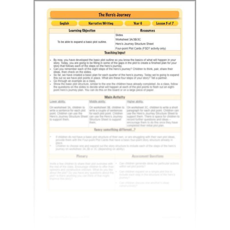 PlanBee The Hero's Journey Lesson Plan Pack | Year 6 Creative Writing