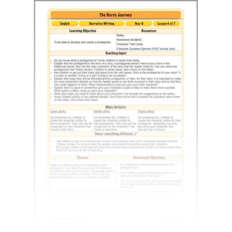 PlanBee The Hero's Journey Lesson Plan Pack | Year 6 Creative Writing