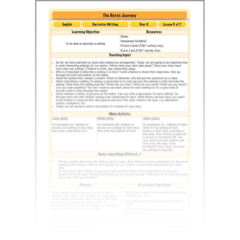 PlanBee The Hero's Journey Lesson Plan Pack | Year 6 Creative Writing